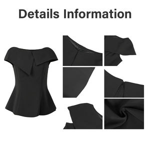 ZYHT 45235 Blouse d'été décontractée africaine en tissu uni, élégante, noire, à épaules dénudées, style peplum, <span class=keywords><strong>col</strong></span> asymétrique, simple, à volants, pour femmes - Product Image 4