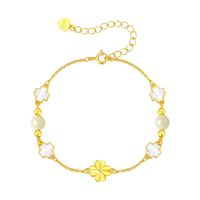 Gelang Rantai Halus Berbentuk Semanggi Empat Daun yang Modis untuk Wanita, Terbuat dari Giok Hetian dan Cangkang Putih, Berlapis Emas, Hadiah.