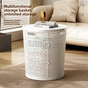 plastic <strong>rattan</strong> <strong>storage</strong> basket for laundry, assembled small circular large capacity basket <strong>with</strong> <strong>lid</strong>, great organizer in home - Product Image 3