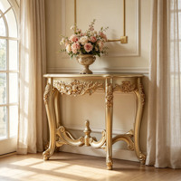 Table console de luxe européenne en bois massif sculpté à la main, dorée, pour entrée, couloir, villa, meubles de décoration, vente en gros