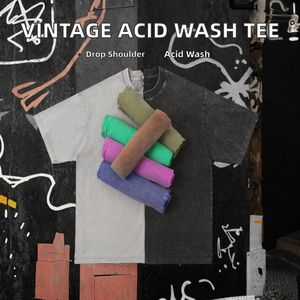 Wholesale Custom Logo <b>Acid</b> Washed 100% Cotton Oversized Casual Blank Loose Vintage Washed <b>Drop</b> Shoulder Men's T-Shirt - Product Image 2