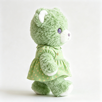 Adorable Ours en Peluche Vert avec Robe à Fleurs et Pois, Jouet en Peluche Moelleux de Dessin Animé, Décoration Maison, Cadeau