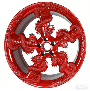 Rueda Forjada para Automóvil de Pasajeros de 16 17 18 19 20 21 22 Pulgadas, Personalizada 5x114.3 112 100 <span class=keywords><strong>120</strong></span> 6x139.7 mm, Llanta de Aleación de Aluminio con Diseño de Dragón Rojo Dorado - Product Image 1