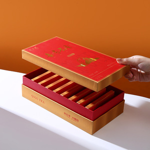 Qigu Tea Premium Gift <b>Box</b> Red Gold Packaging 160g Chinese New Year Tea Set With Individual Sachets - Product Image 1
