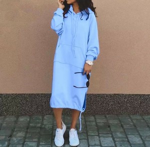 2025 grande taille 5xl automne femmes à capuche <span class=keywords><strong>robe</strong></span> mode à manches longues couleur unie cordon ourlet <span class=keywords><strong>sweat</strong></span> <span class=keywords><strong>robe</strong></span> - Product Image 1