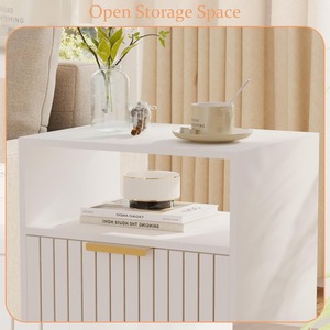 <span class=keywords><strong>Table</strong></span> <span class=keywords><strong>de</strong></span> <span class=keywords><strong>chevet</strong></span> en bois <span class=keywords><strong>blanc</strong></span> <span class=keywords><strong>de</strong></span> luxe à 2 niveaux, design cannelé, sur mesure, pour chambre à coucher, bureau ou petits espaces - Product Image 2