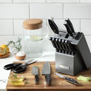 Ensemble de couteaux de cuisine domestiques à trois rivets avec manche noir, en acier inoxydable, avec bloc de rangement gris en plastique - Product Image 2