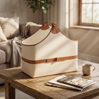 Panier de rangement élégant en tissu et cuir pour magazines, foulards, cadeaux, panier multifonctionnel avec poignée