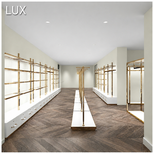 LUX - Design d'intérieur de boutique de robes de mariée haut de gamme pour femmes - Mobilier personnalisé pour salle d'exposition de robes de mariée - Étagères de présentation de vêtements de luxe - Product Image 1