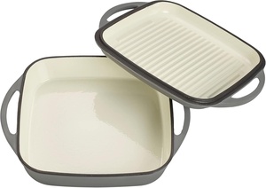 Ensemble 2-en-1 : Plat à rôtir rond en fonte avec couvercle, revêtement émaillé, pour four et induction, gris, <span class=keywords><strong>15</strong></span> L - Product Image 2