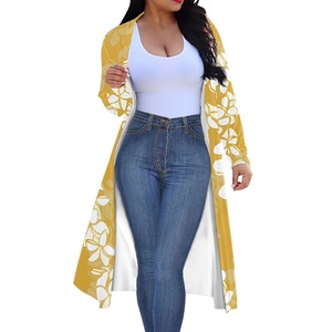 1MOQ spedizione a goccia 2025 all'ingrosso a buon mercato <span class=keywords><strong>giallo</strong></span> Elei polinesiano Samoan Design floreale Custom <span class=keywords><strong>cardigan</strong></span> a maniche lunghe per le donne - Product Image 5