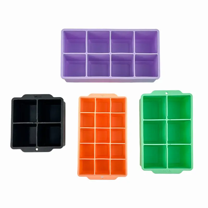 Molde de bandeja de cubos de gelo quadrados para uso doméstico, criativo, livre de BPA, de silicone, seguro para alimentos, caixa de alimentos, molde para bandeja de cubos de gelo