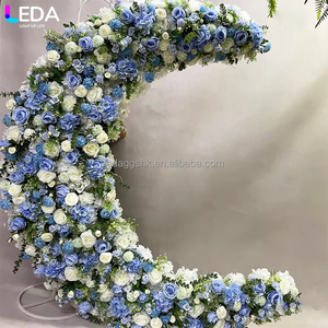 โรงงาน LEDA ขายส่งอุปกรณ์ตกแต่งงานแต่งงาน ซุ้มดอกกุหลาบสีฟ้ารูปพระจันทร์ ฉากหลังสำเร็จรูป - Product Image 1