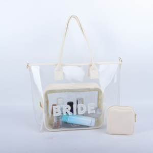 Women's Transparent PVC Large Capacity Waterproof Portable Open Closure Shopping Tote Handbag Embroidery Fashion Custom Summer - Product Image 3