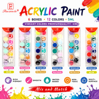 Ensemble de peinture acrylique miniature Panwenbo, 12 couleurs, boîte en PVC, peinture à base d'eau non toxique, bandes de peinture acrylique pour enfants et adultes, peinture artisanale