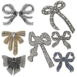 All'ingrosso strass con fiocco in ferro su toppe di cristallo fatto a mano Applique Patch con fiocco scintillante diamanti Patch per abbigliamento fai da te - Product Image 4