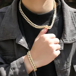 Großhandel Hip Hop 12MM Cuban Chain Set Zinken einstellung 925 Sterling Silber VVS Diamond Moissan ite Cuban Link Chain Schmuck