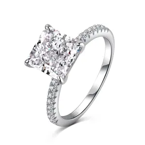 Dylam Stunning 3CT 925 Sterling Silver Engagement Rings Radiant Cut Square 8A Cubic Zirconia CZ Wedding Promise Rings