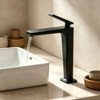 Robinet mitigeur noir mat pour lavabo sur pied, en laiton massif, à levier unique, moderne, à poser sur comptoir pour salle de bain