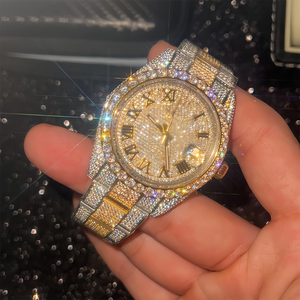 Orologio Meccanico di Lusso da Uomo in Acciaio Inossidabile Placcato <span class=keywords><strong>Oro</strong></span> Bianco, Stile Hip Hop, Completamente Tempestato di Diamanti VVS, Cassa in Ceramica con Moissanite - Product Image 4