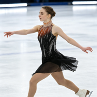Robe de patinage et de danse pour enfants et adultes, dégradé noir-orange, col halter, sans manches, dos orné de strass, pour compétition et spectacle de patinage artistique
