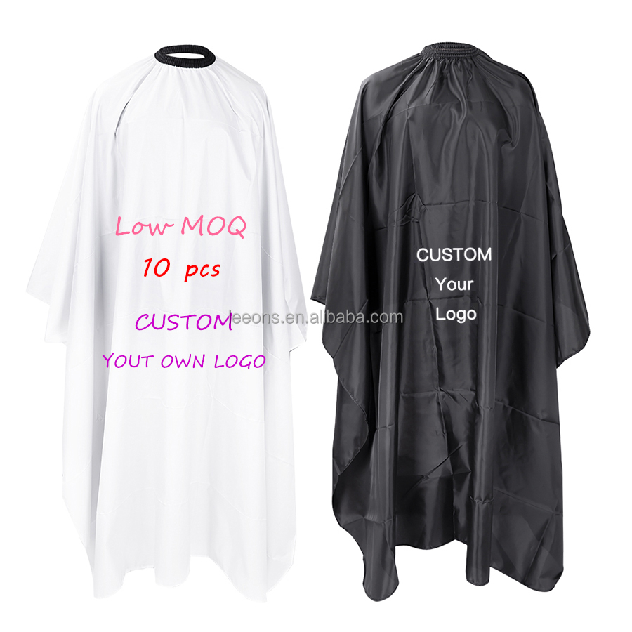Оптовая продажа, черно-белая Водонепроницаемая салонная Парикмахерская накидка из полиэстера с логотипом на заказ, Парикмахерская накидка с металлическим крючком