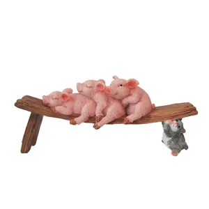 Z11943A Wholesale Chair Piggy With Kitten Resin Craft Ornament Gift Resin Cute Pig Figurine