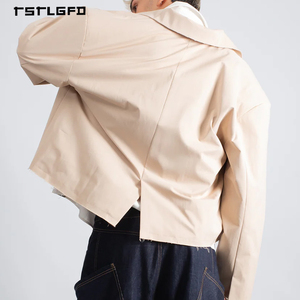 Chaqueta Corta de Hombre Estilo Gabardina, Casual, con Solapa, Corte Holgado, Minimalista, para Primavera y Otoño - Product Image 5