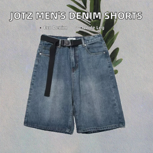 Shorts en jean tricoté pour homme, coupe droite mi-longue, style décontracté, écologiques, collection été, denim clair et foncé - Product Image 2