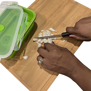 Planche à découper en bambou avec couvercles de récipients avec récipients Planche à découper avec poignée Rainure à jus, accessoire NON inclus - Product Image 5