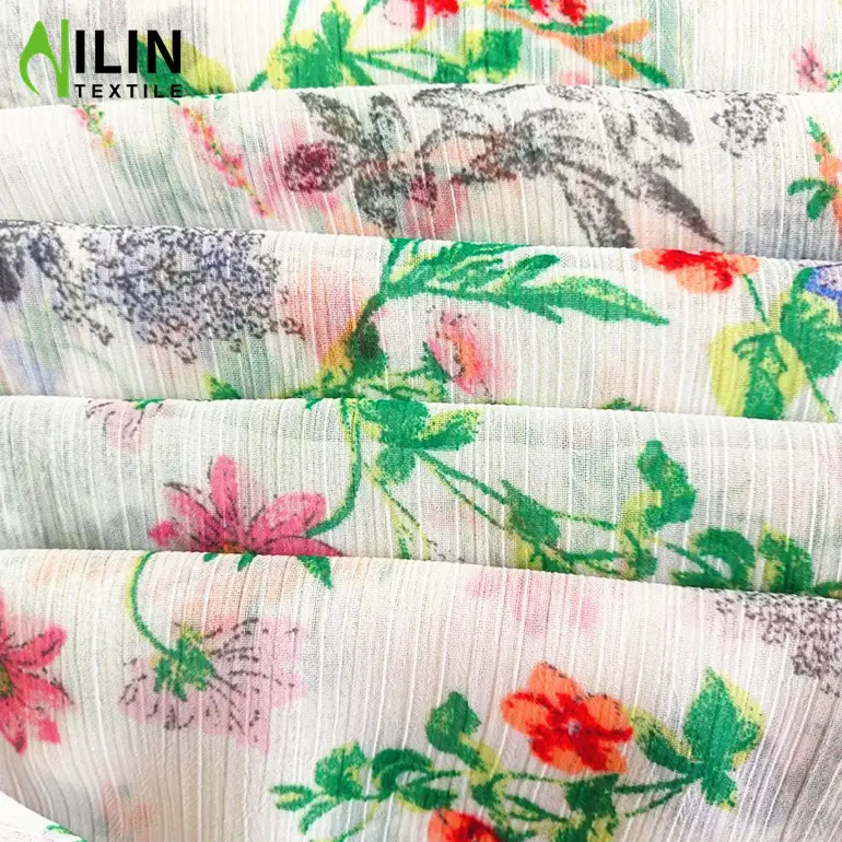 Cool and breathable Flower design printed crepe de chine fabric digital printing chiffon fabric for women dress