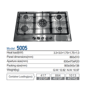 Cuisinière à gaz encastrable avec 5 brûleurs, support en fonte, flamme puissante, en acier inoxydable, conversion sans gaz - Product Image 3