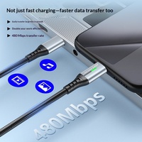 Kabel Data LED 240W Dual Type-C Pengisian Cepat & Transfer Data Bahan Nilon Terjalin untuk Android/iPhone/Laptop/Tablet/