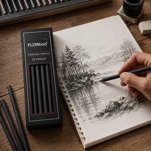 FLOWood 12 crayons de <span class=keywords><strong>fusain</strong></span> noirs en bois pour <span class=keywords><strong>dessin</strong></span>, bâtonnets de <span class=keywords><strong>fusain</strong></span> pour artistes, crayons de croquis et de ombrage, boîte en papier - Product Image 4