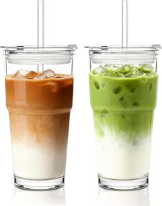 Set <span class=keywords><strong>di</strong></span> 2 Bicchieri in Vetro Trasparente da 20oz con Coperchio, Tazze da Caffè Rinforzate, Bicchieri con Cannuccia per Frullati, Tè, Latte, Whisky - Product Image 1