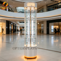 Présentoir de Lunettes Haut de Gamme pour Centre Commercial, Vitrine Rotative en Verre pour Magasin d'Optique avec Éclairage LED