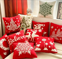 Housse de coussin en velours tufté pour Noël, motif flocon de neige, sapin et cerf brodé, pour canapé, décoration de maison de vacances, vente en gros