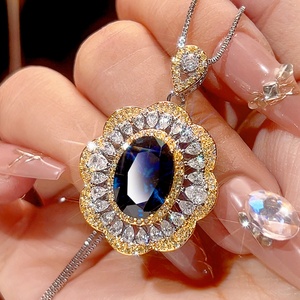 Wholesale Eco-friendly Copper Gold Plated Jewelry <b>Set</b> for <b>Women</b> 10*14mm Blue Cubic Zirconia Vintage Pendant <b>Ring</b> Matching <b>Set</b> - Product Image 5