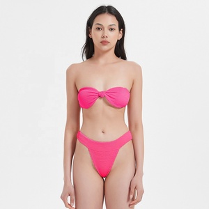 Traje de baño de tela arrugada sexy para mujer Bikini con patrón de serpiente sexy Traje de baño bandeau de cintura alta con Copa grande sostenible - Product Image 6