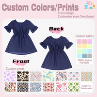 Robe évasée personnalisable pour filles à manches volantées et taille froncée, avec motifs et couleurs sur mesure, support de marque privée pour tenues quotidiennes