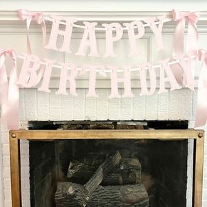 Happy Banner Girls Boys Home Wall Decor Fishtail <b>Pink</b> Blue Birthday Party <b>Garland</b> With Bow - Product Image 1