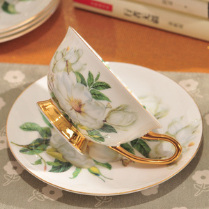 Set di tazze e piattini da tè in ceramica con manico dorato in porcellana all'ingrosso con cucchiaio - Product Image 2