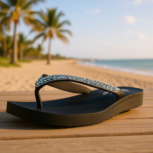 Sandales compensées Skechers pour femme, effet blush noir, décor strass, bout ouvert, semelle extérieure EVA, style été - Product Image 2