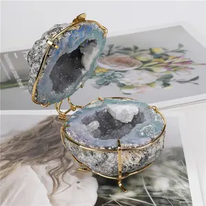 Natural Crystal Agate Geode Decoration Model Room Desktop Necklace Bracelet Ring Natural Crystal Box For Jewelry Gifts