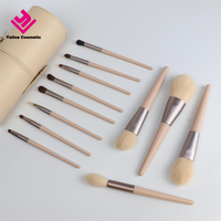 Ensemble de 12 pinceaux de maquillage avec logo personnalisé, poils synthétiques, manche en bois, pour fond de teint, poudre, anticernes, yeux et lèvres, avec étui