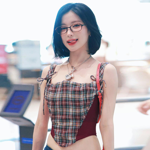 Color Block Plaid Mesh Patchwork Camisole Crop Top Women <b>Spaghetti</b> <b>Strap</b> Slim Fit Y2K Retro Casual Versatile Summer Top - Product Image 5