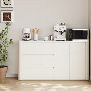 XHA Modern <b>White</b> Wood Bar <b>Cabinet</b> with Flat Panel Doors and <b>Storage</b> Drawers for Kitchen or Entryway Use - Product Image 4