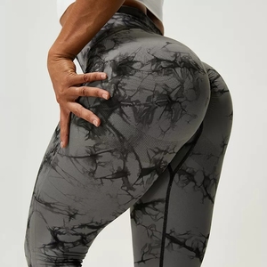 Nouveautés Leggings de sport taille haute tie-dye avec logo personnalisé Leggings de yoga sans couture pour femmes avec effet push-up - Product Image 5