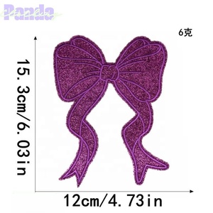Personalizado 6,03 pulgadas brillo lentejuelas Rana pierna arco hierro-en parche Chenille tela flor adhesivo ropa camisas accesorios Logo Spot - Product Image 4