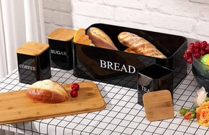 Grande metallo verticale 4 pezzi Set da cucina cestino del pane e contenitori con coperchio di bambù per il negozio - Product Image 4